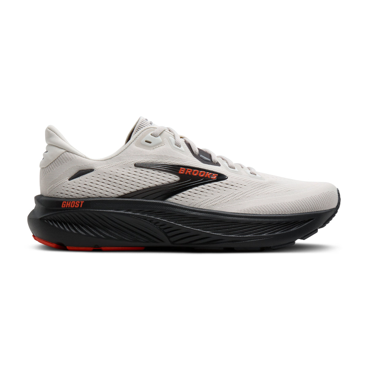 Brooks Ghost 18 men's running shoe in Coconut/Pearl/Tigerlily — lateral view