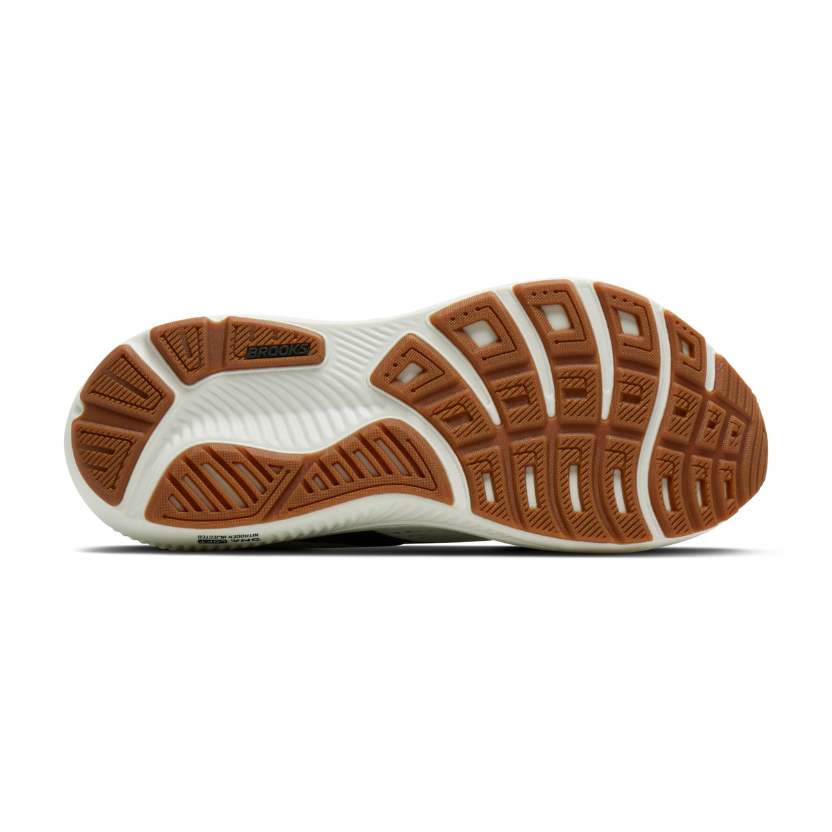 Brooks Ghost 18 men's running shoe in Grey/Spruce/Tan — outsole view