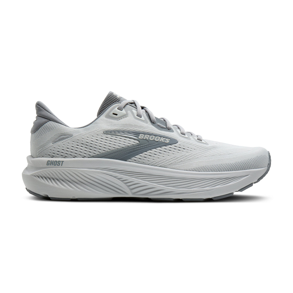 Brooks Ghost 18 men's running shoe in Primer Grey/Oyster Mushroom — lateral view