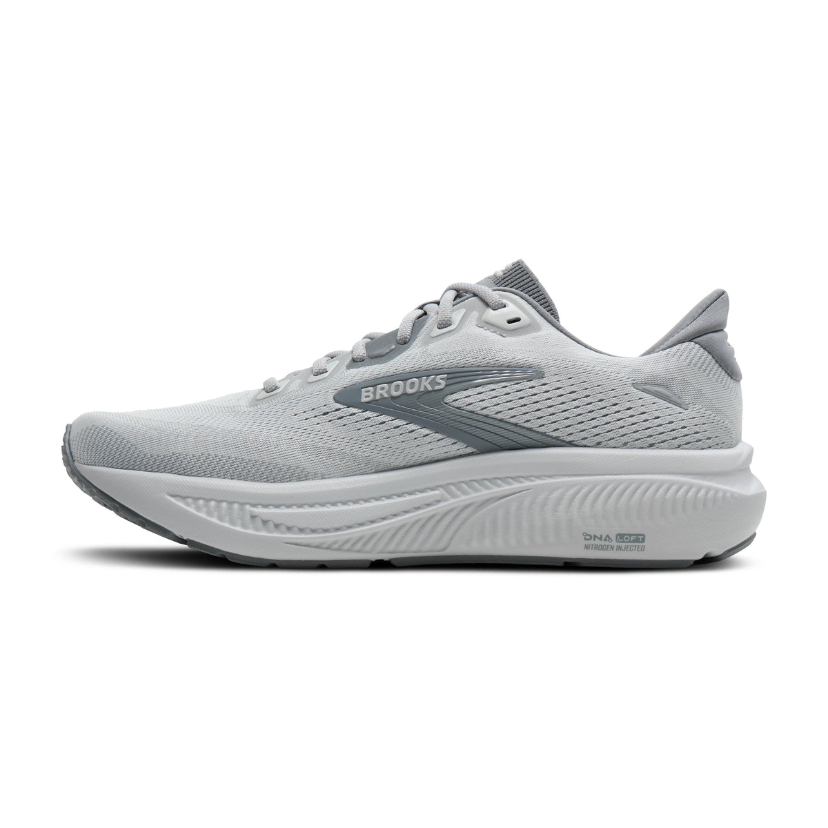 Brooks Ghost 18 men's running shoe in Primer Grey/Oyster Mushroom — medial view