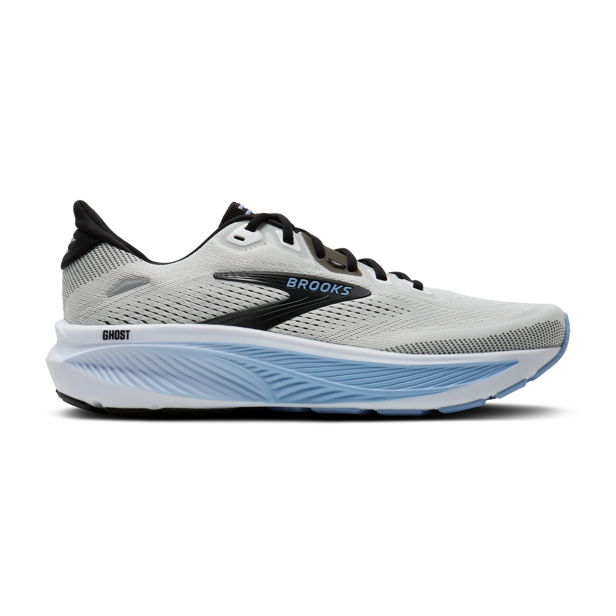 Brooks Ghost 18 men's running shoe in White/Black/Open Air — lateral view