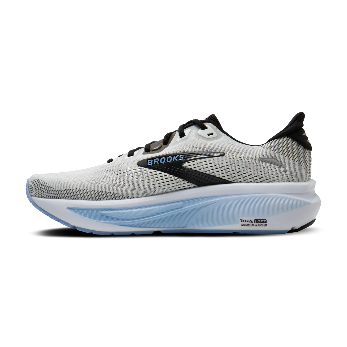 Brooks Ghost 18 men's running shoe in White/Black/Open Air — medial view