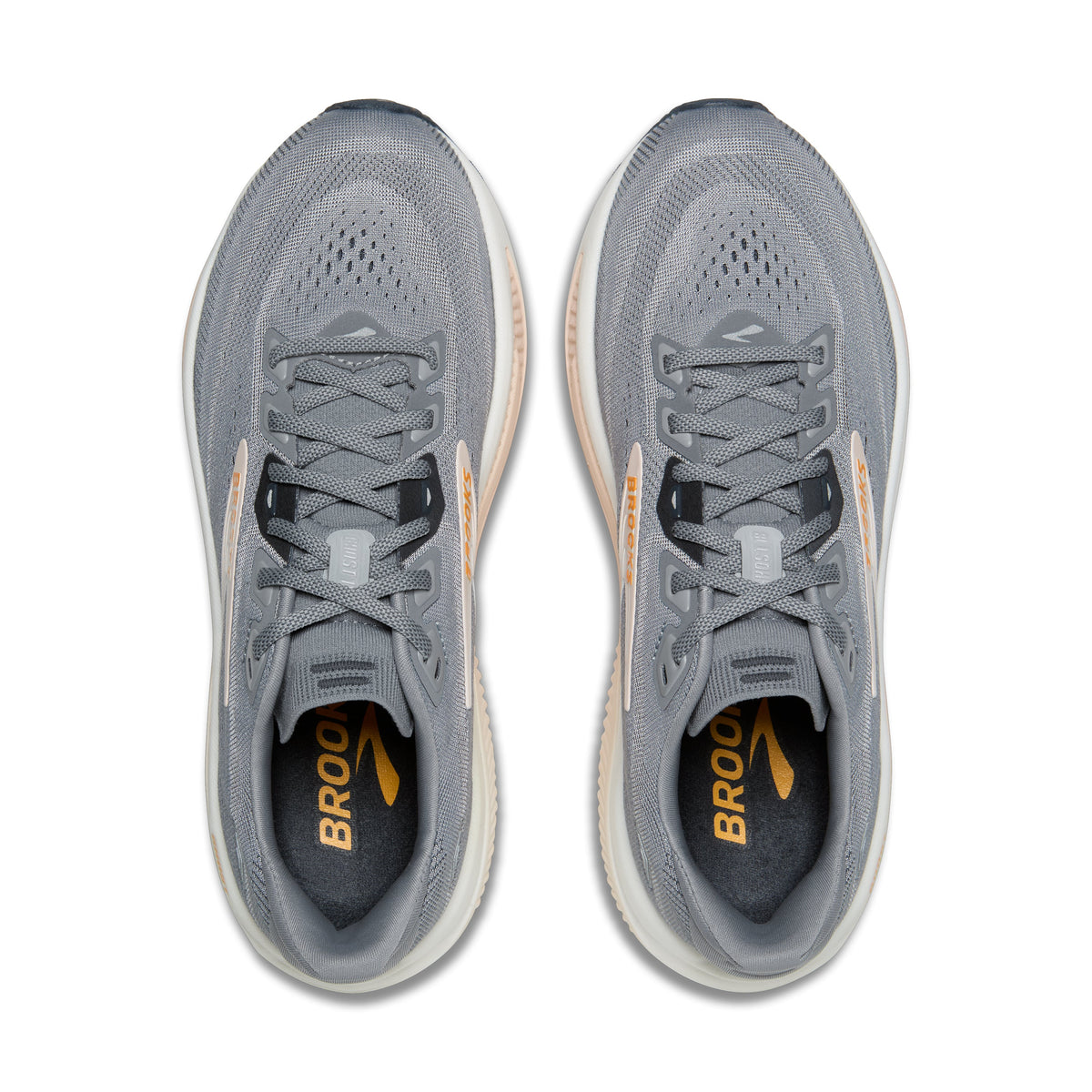 Brooks Ghost 18 women's running shoe in Grey/Morganite/Coconut — top view