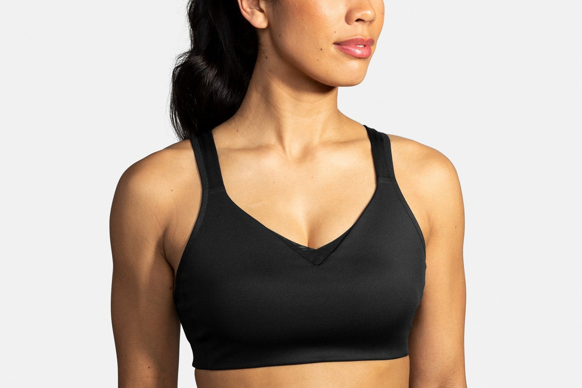 Women's Brooks Convertible Sports Bra in Black, front view