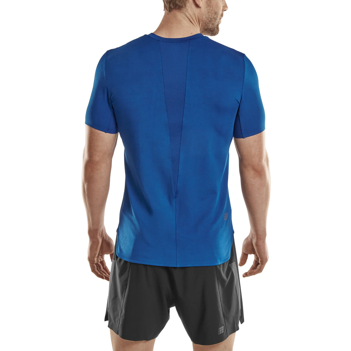 Men's CEP Run Shirt. Blue. Rear view.