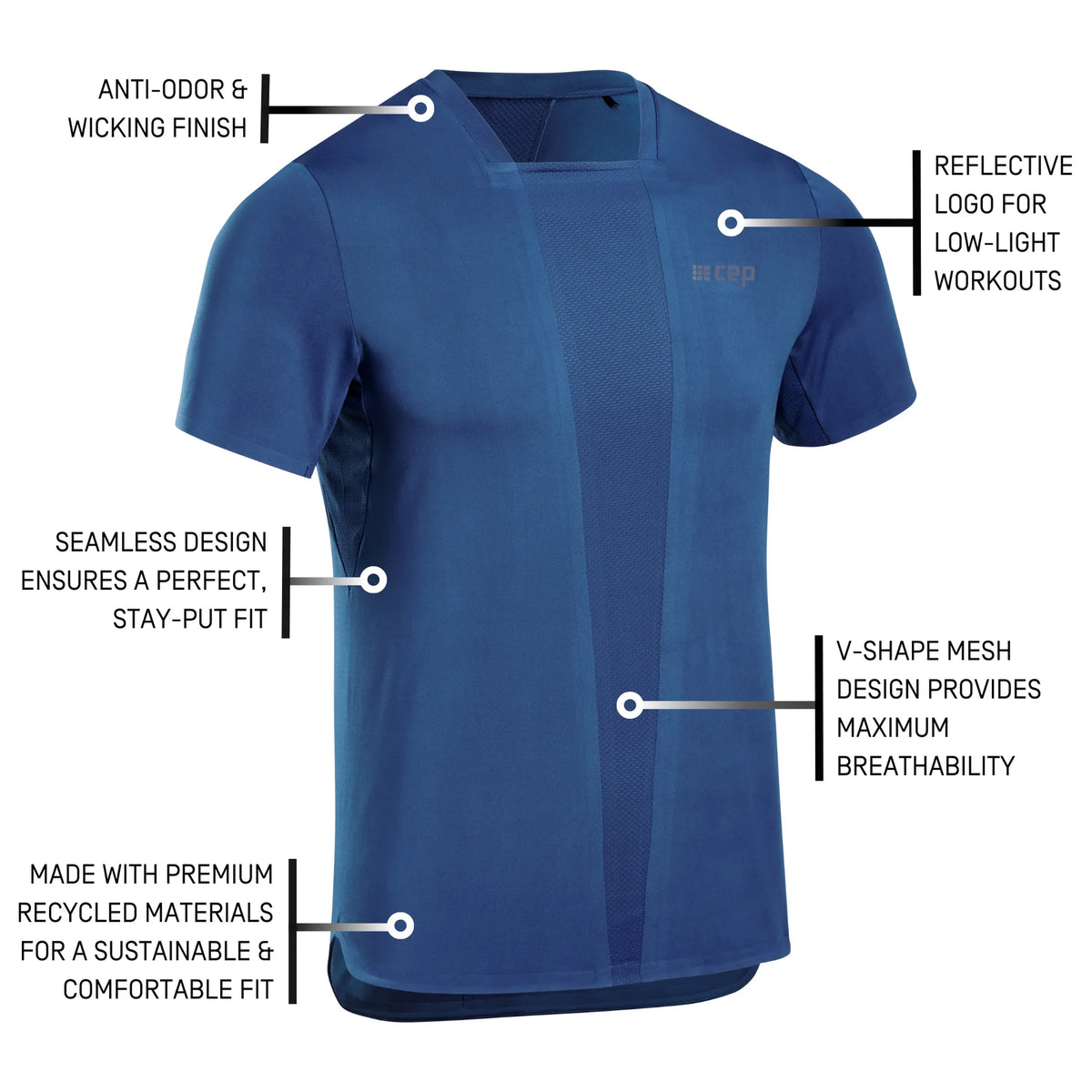 Men's CEP Run Shirt. Blue. Tech.