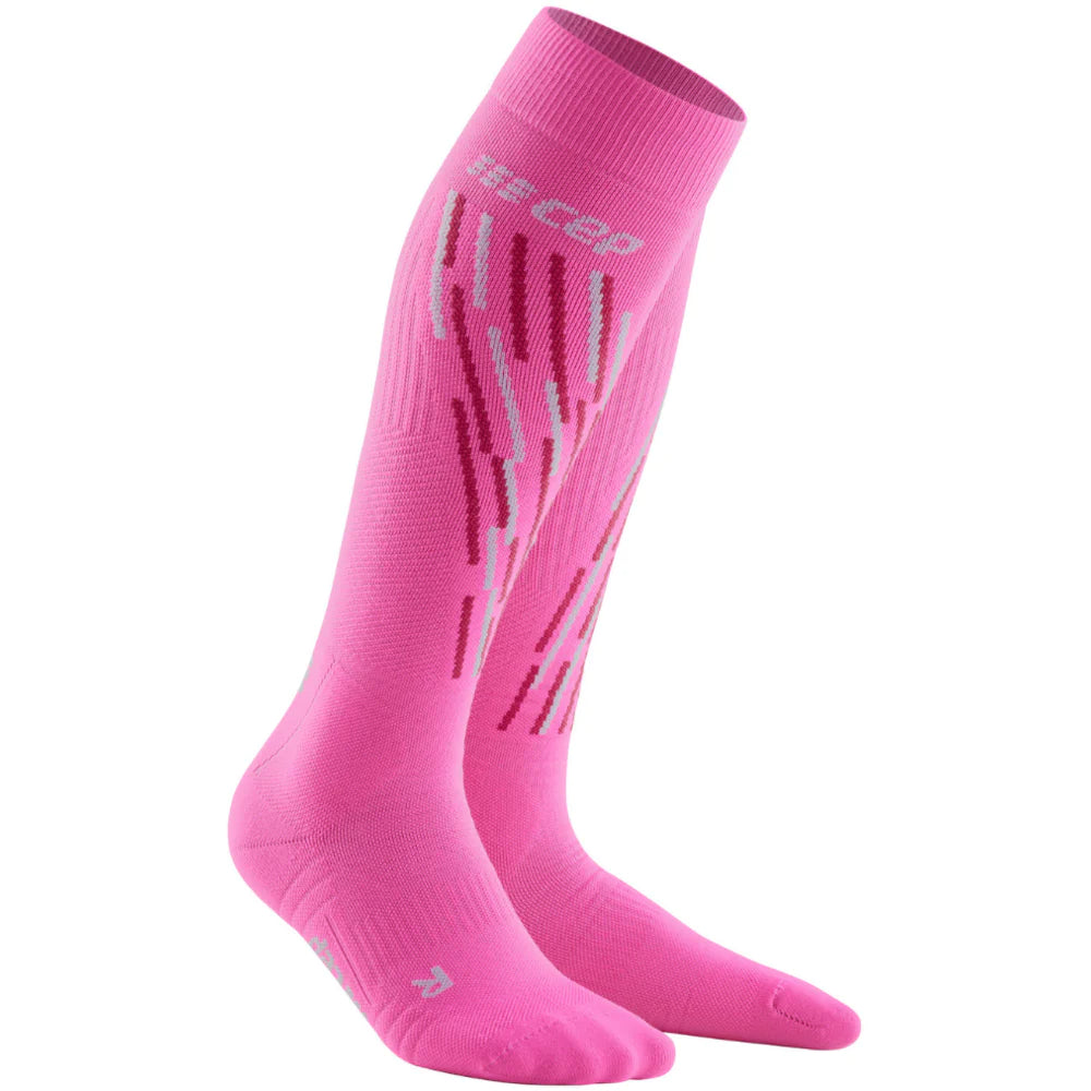Women's CEP Ski Thermo Tall Compression Socks. Pink. Lateral view.
