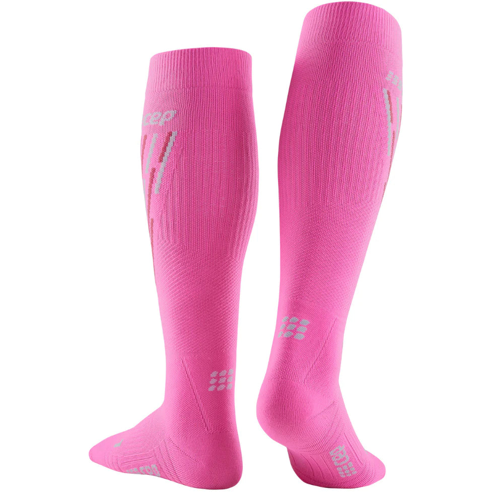 Women's CEP Ski Thermo Tall Compression Socks. Pink. Rear view.