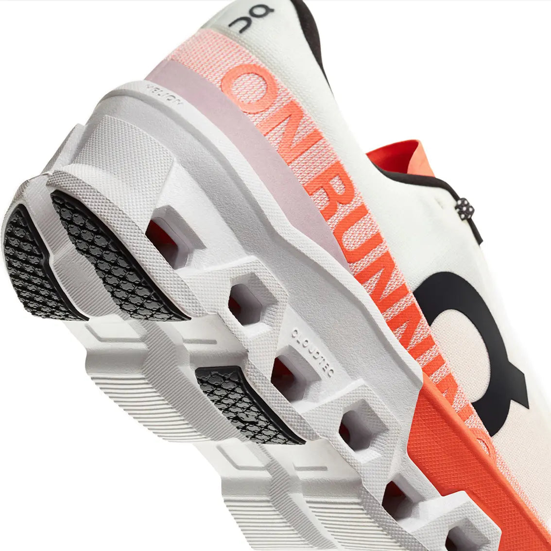 Men's On Cloudmonster 2 Undyed/Flame – close-up of heel and CloudTec cushioning