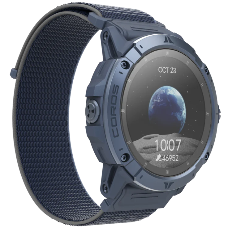 Coros Vertix 2S. Blue/Grey. Side view.