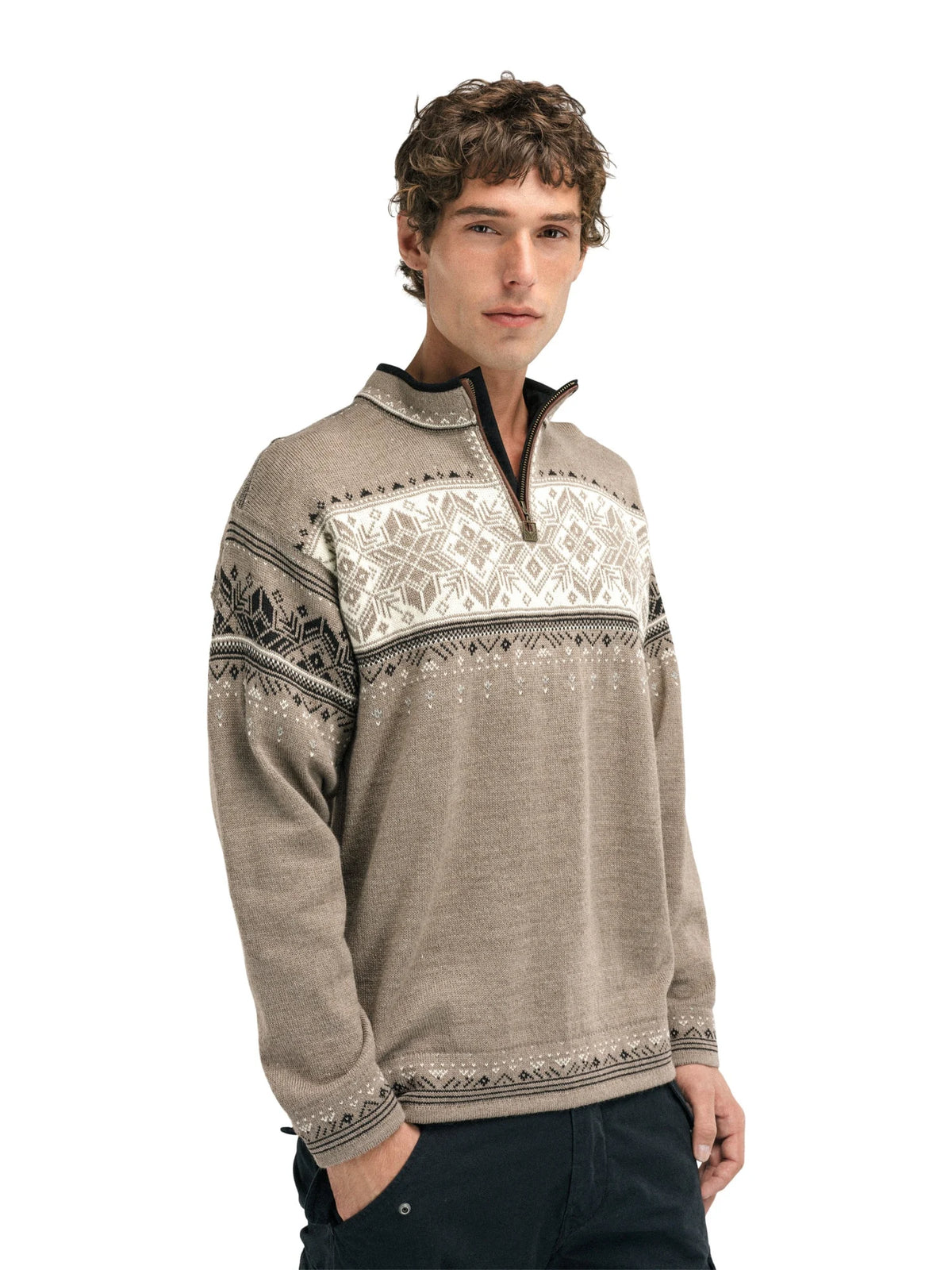 Dale of Norway Blyfjell Sweater Unisex in Mountainstone/Off White/Coffee