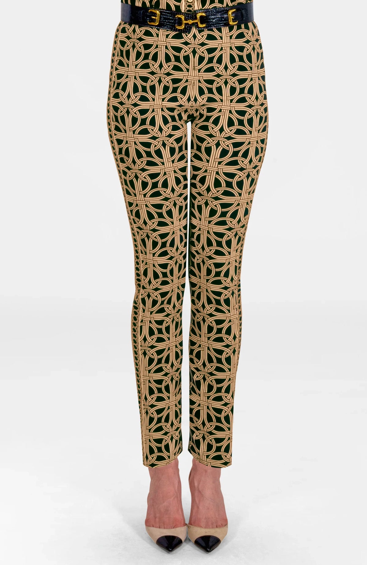 Gretchen Scott GripeLess Pull On Pant women's Black Ring Toss front view