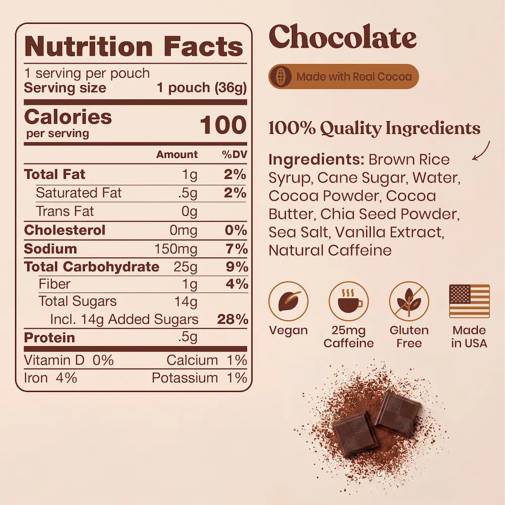 HUMA Chia Energy Gel Chocolate 2026 nutrition facts