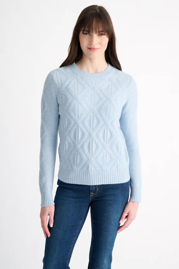 Kinross Diamond Cable Crew Neck Sweater Women's Horizon