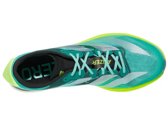 Men's Adidas Adizero Avanti XC. Teal upper. Yellow/White midsole. Top view.