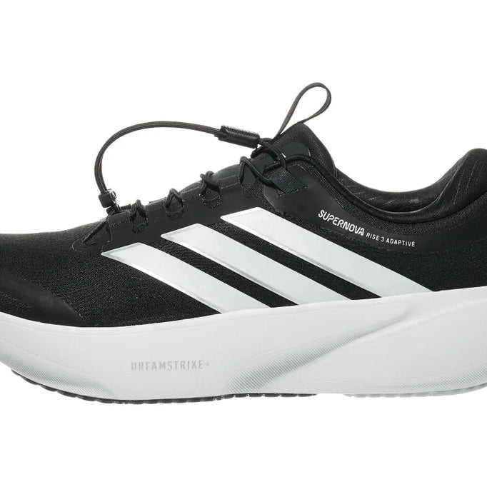 Men's Adidas Supernova Adaptive. Black upper. White midsole. Lateral view.
