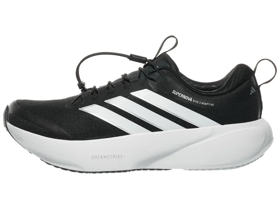 Men's Adidas Supernova Adaptive. Black upper. White midsole. Lateral view.