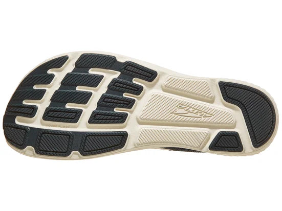 Men's Altra Escalante 4. Black upper. White midsole. Bottom view.