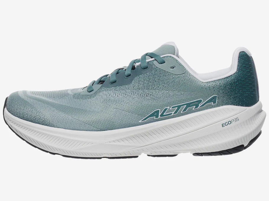 Men's Altra Experience Flow 3. Green upper. Light grey midsole. Lateral view.