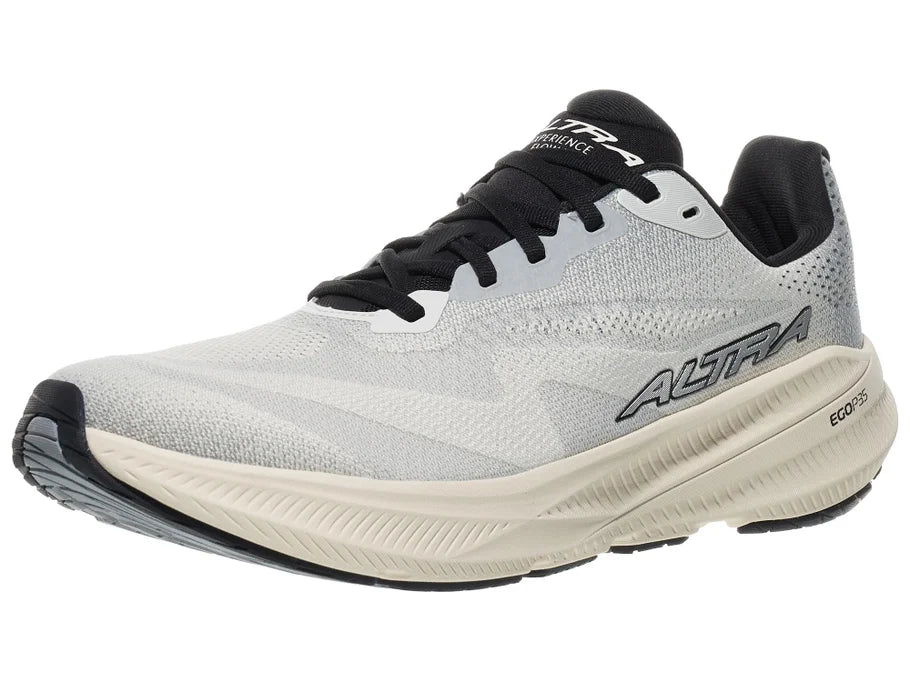 Men's Altra Experience Flow 3. Light grey upper. Off-white midsole. Lateral view.