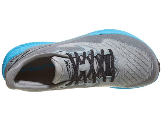 Men's Altra Experience Flow in Gray/Blue, top view.