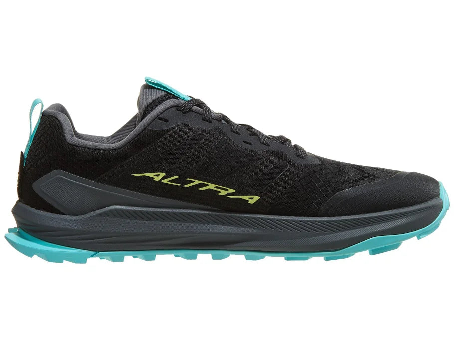 Men's Altra Lone Peak 9+. Black upper. Black midsole. Medial view.