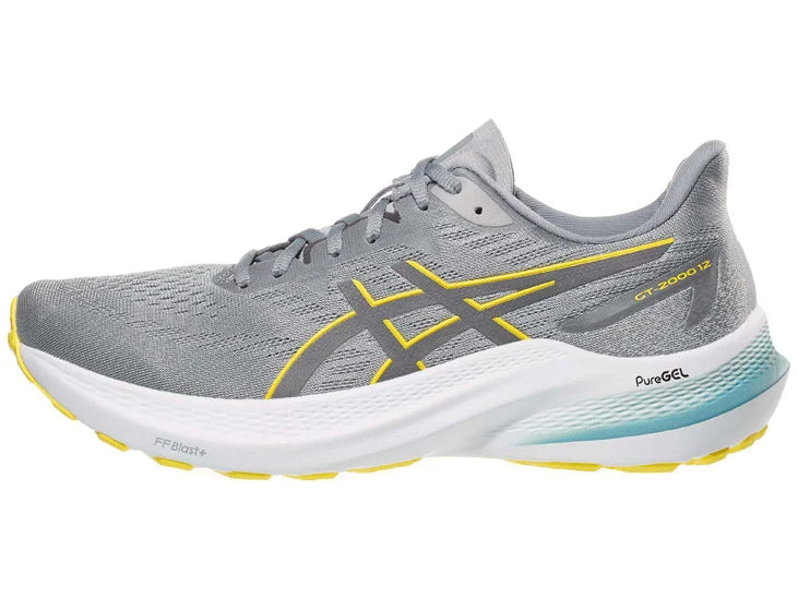 Men's Asics GT 2000 12. Grey upper. White midsole. Lateral view.