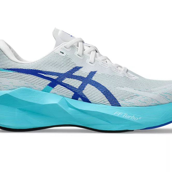 Men's Asics Novablast 6 White/Energy Aqua lateral view