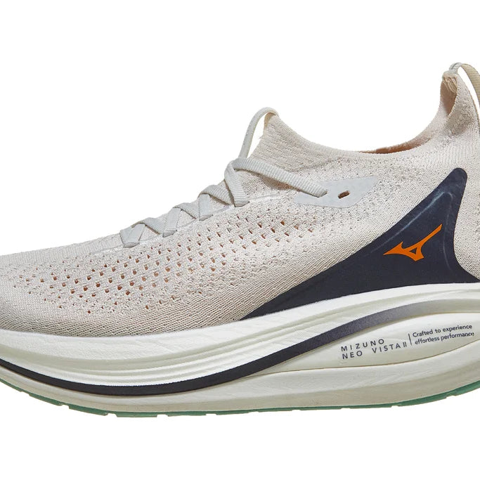 Men's Mizuno Neo Vista 2 in Nimbus Cloud/Tangelo, lateral view.