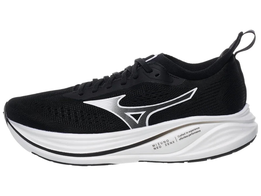Men's Mizuno Neo Zen 2. Black upper. White midsole. Lateral view.