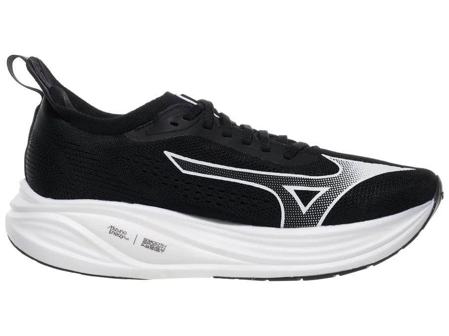 Men's Mizuno Neo Zen 2. Black upper. White midsole. Medial view.