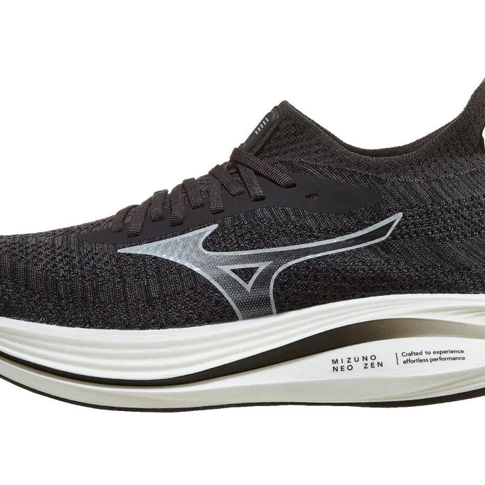 Men's Mizuno Neo Zen. Dark Grey upper. White midsole. Lateral view.
