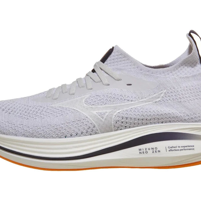 Men's Mizuno Neo Zen. Light Blue/Grey upper. White midsole. Lateral view.