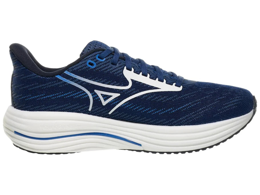 Men's Mizuno Wave Rider 29 in Estate Blue/White, medial view.