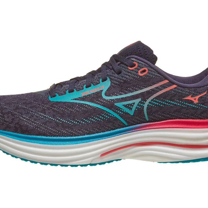 Men's Mizuno Wave Rider 29. Grey upper. White midsole. Lateral view.