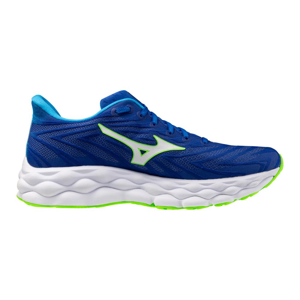 Mizuno Wave Sky 8 men's running shoe in Reflex Blue C/White, medial view