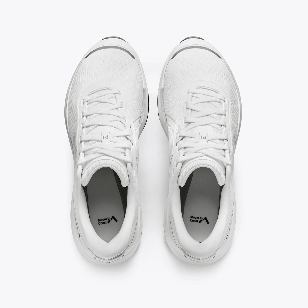 Men's Mount to Coast P1. White upper. White midsole. Top view.