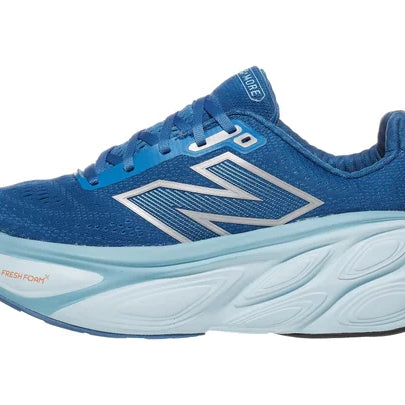 Men's New Balance Fresh Foam X More v5. Blue upper. Blue midsole. Lateral view.