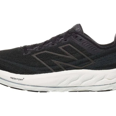 Men's New Balance Vongo v6. Black upper. White midsole. Lateral view.