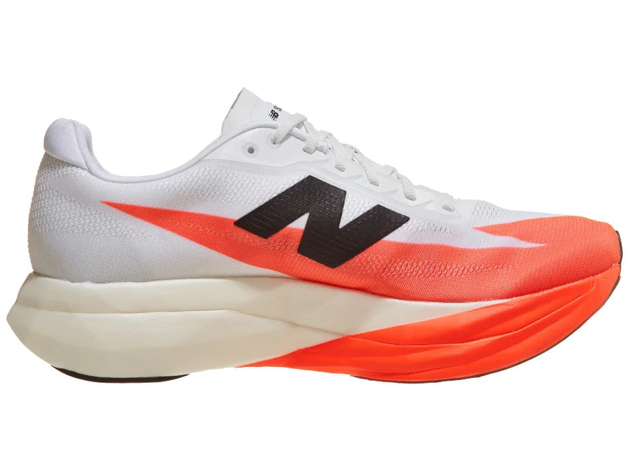 Men's New Balance SuperComp Elite v5. White/Red upper. White/Red midsole. Medial view.