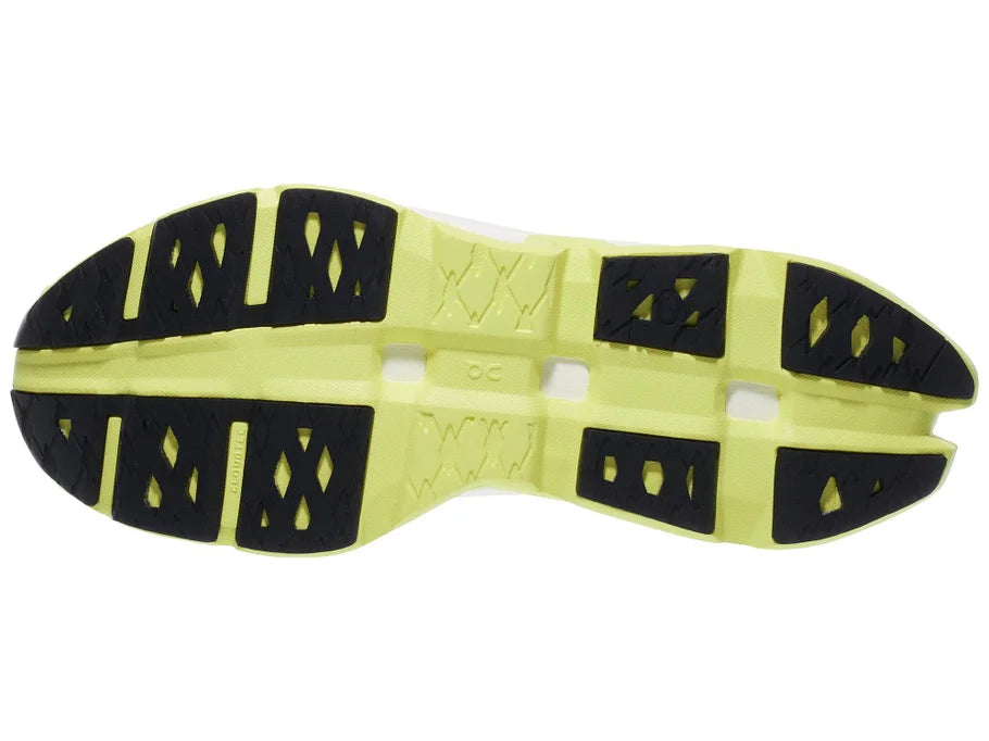 Men's On Running. Cloudmonster 3 Hyper. Light Blue upper. White midsole. Bottom view.