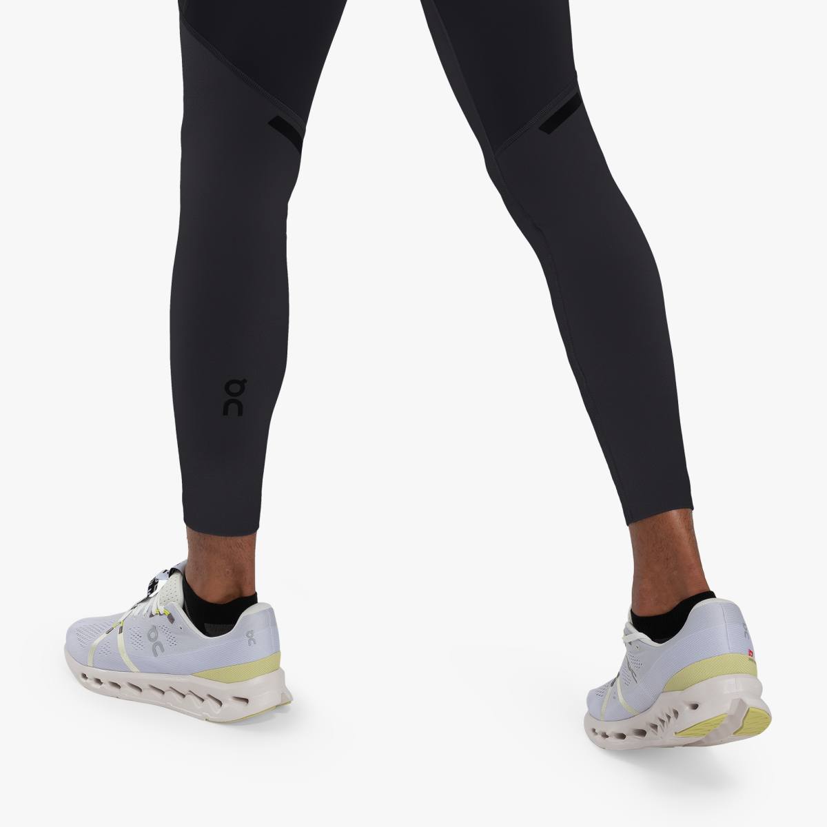 Men's On Running Performance Winter Tights. Black. Rear view.