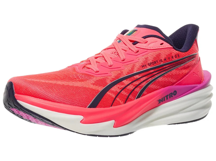 Men's Puma Deviate Nitro 4. Hyrox. Pink upper. Pink/White midsole. Lateral view.