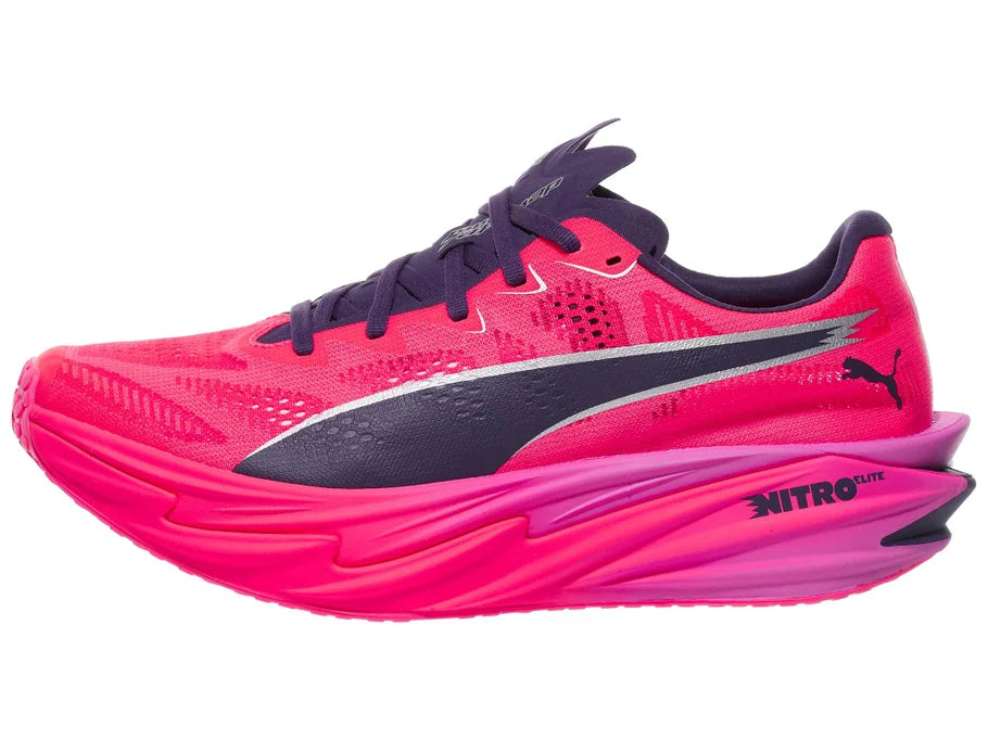 Men's Puma Deviate Nitro Elite 4 Hyrox. Pink upper. Pink midsole. Lateral view.