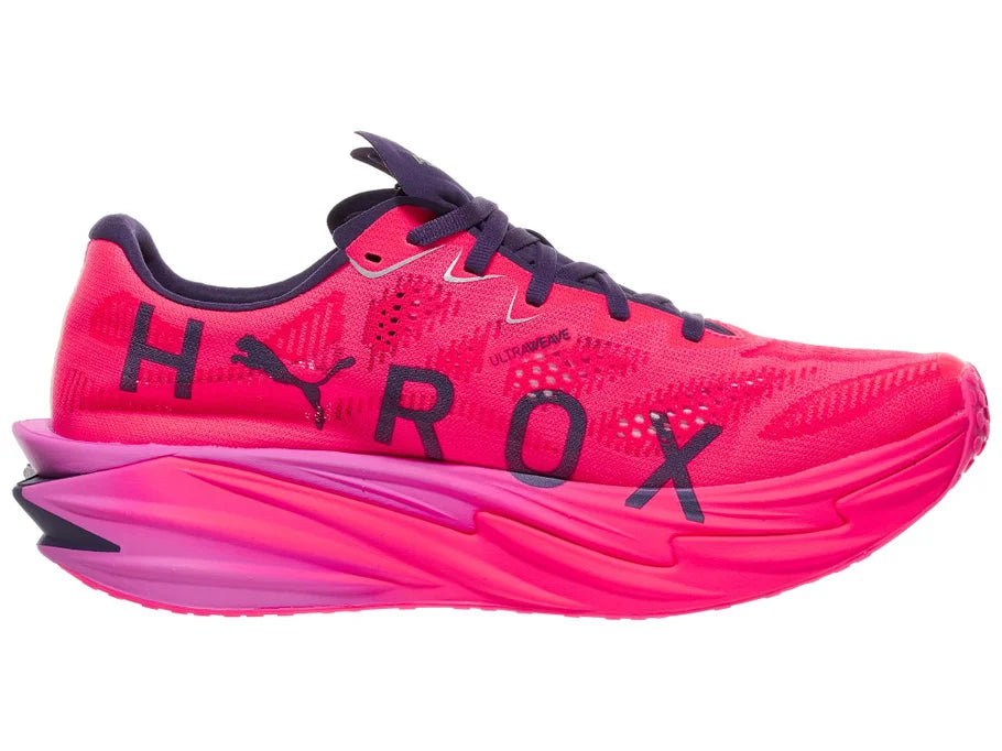 Men's Puma Deviate Nitro Elite 4 Hyrox. Pink upper. Pink midsole. Medial view.
