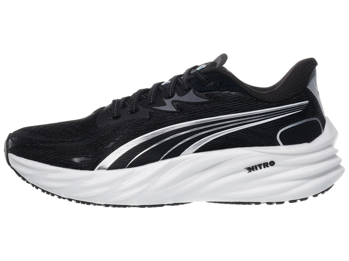 Men's Puma Velocity Nitro 4. Black upper. White midsole. Lateral view.