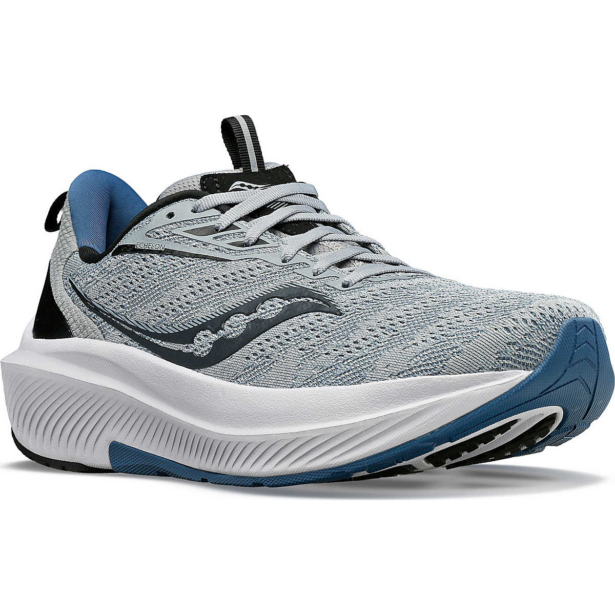Men's Saucony Echelon 9. Grey upper. Grey midsole. Lateral view.
