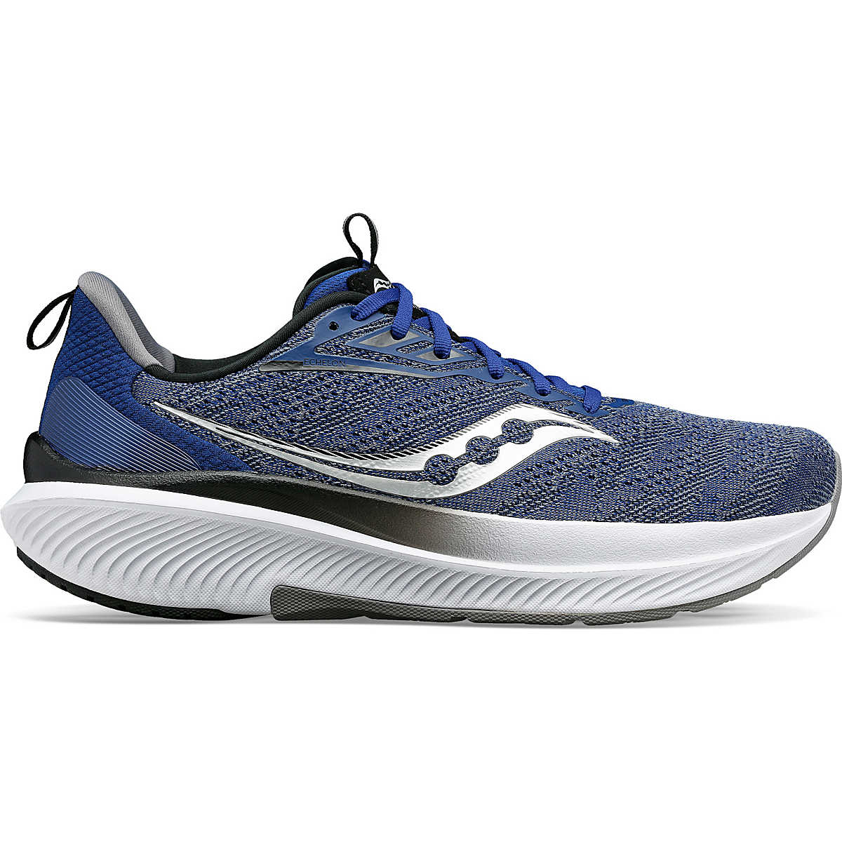 Men's Saucony Echelon 9. Blue/Grey upper. White midsole. Lateral view.