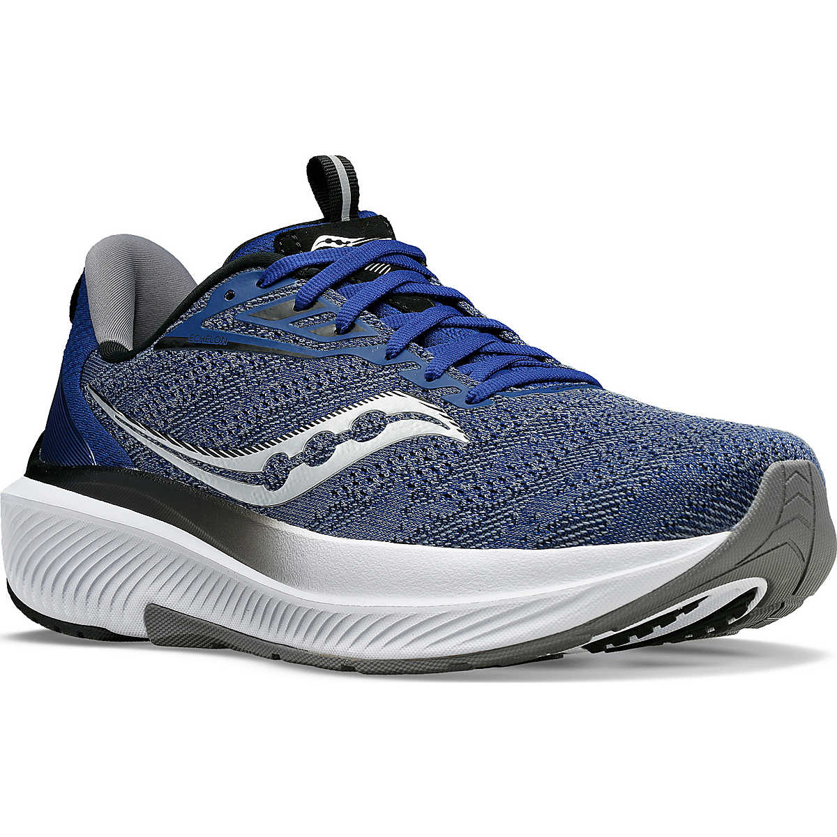 Men's Saucony Echelon 9. Blue/Grey upper. White midsole. Lateral view.