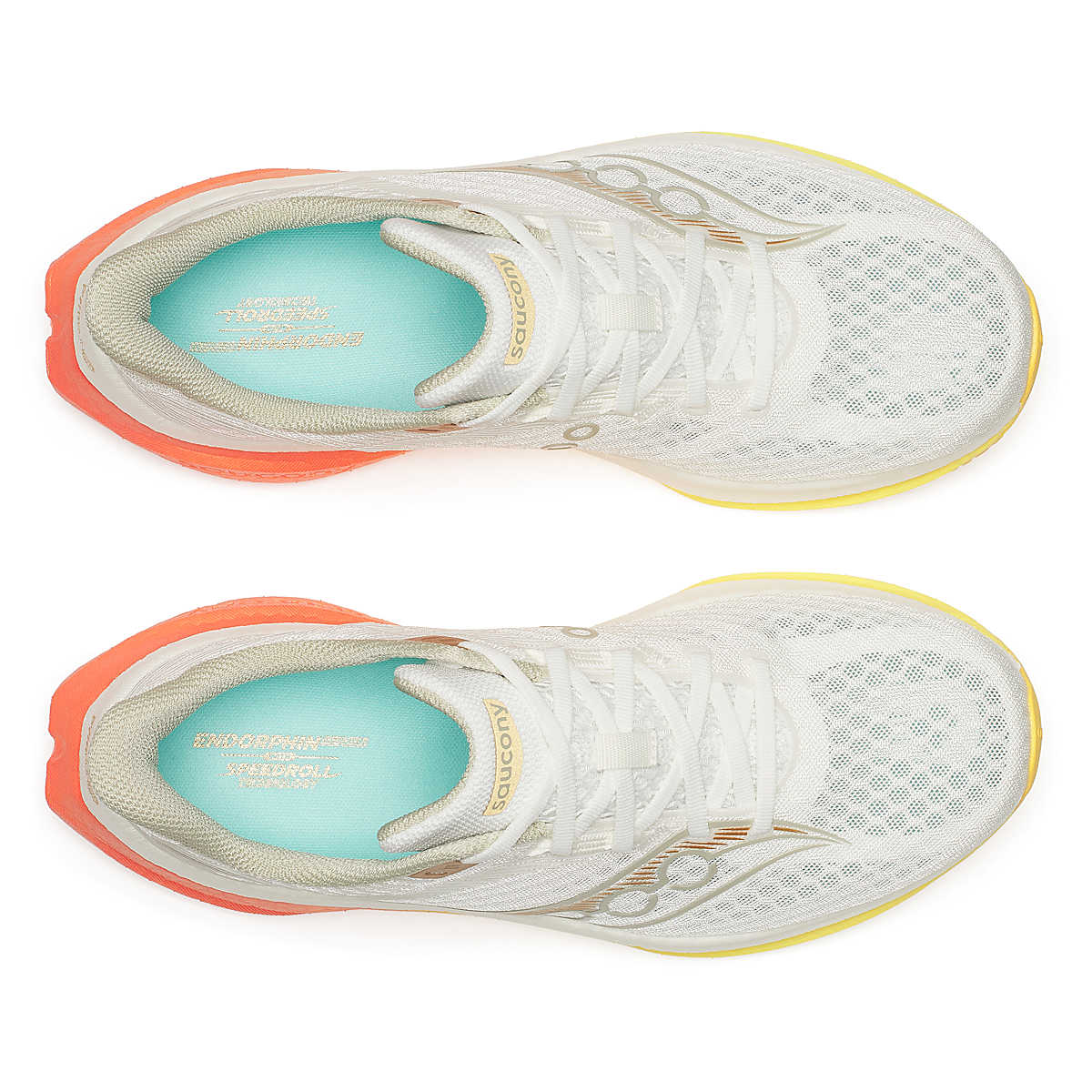 Men's Saucony Endorphin Speed 5. Ivory/Fire. Top view.